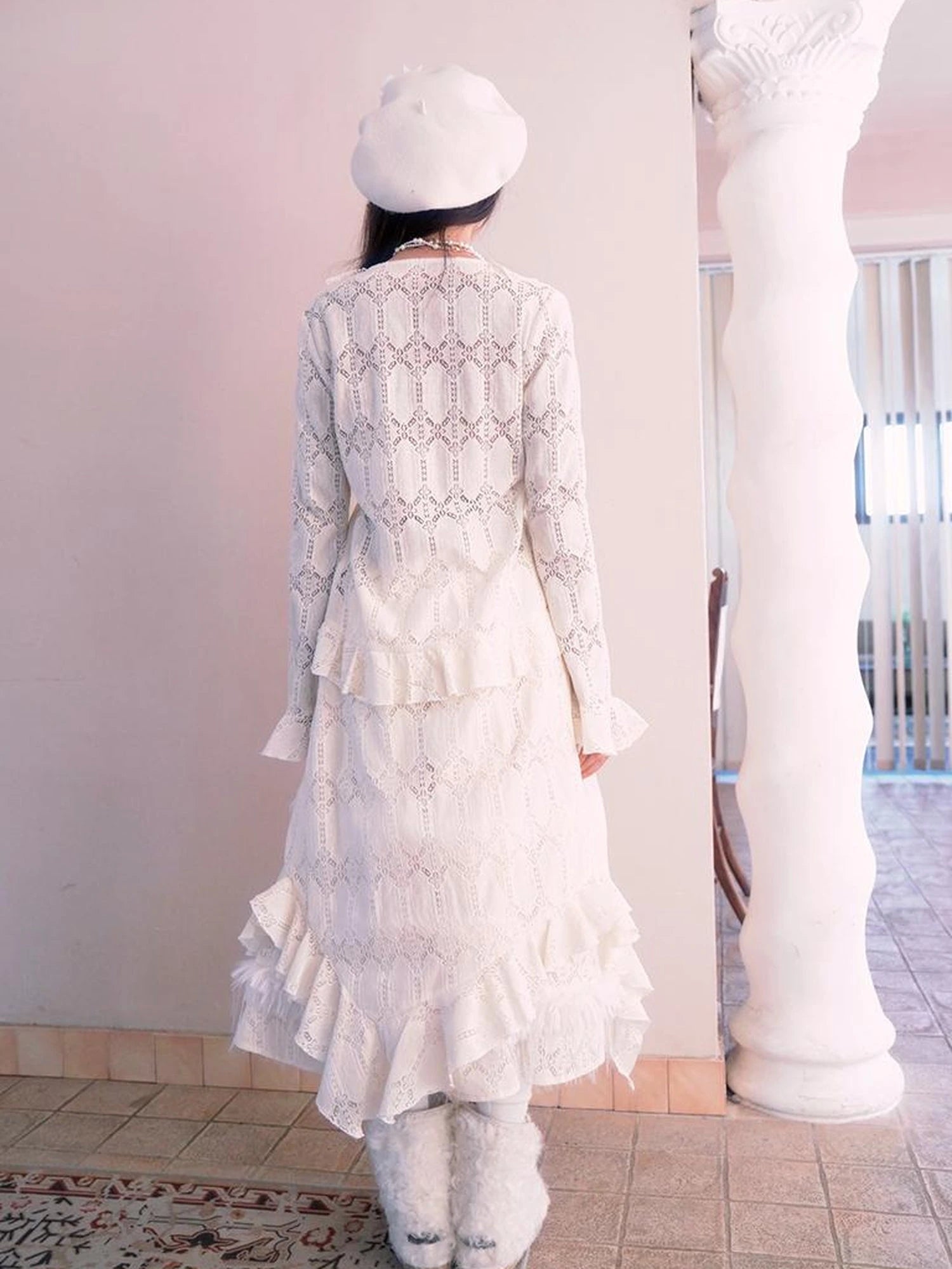 Lace Trimmed Maxi Dress With Asymmetric Hem