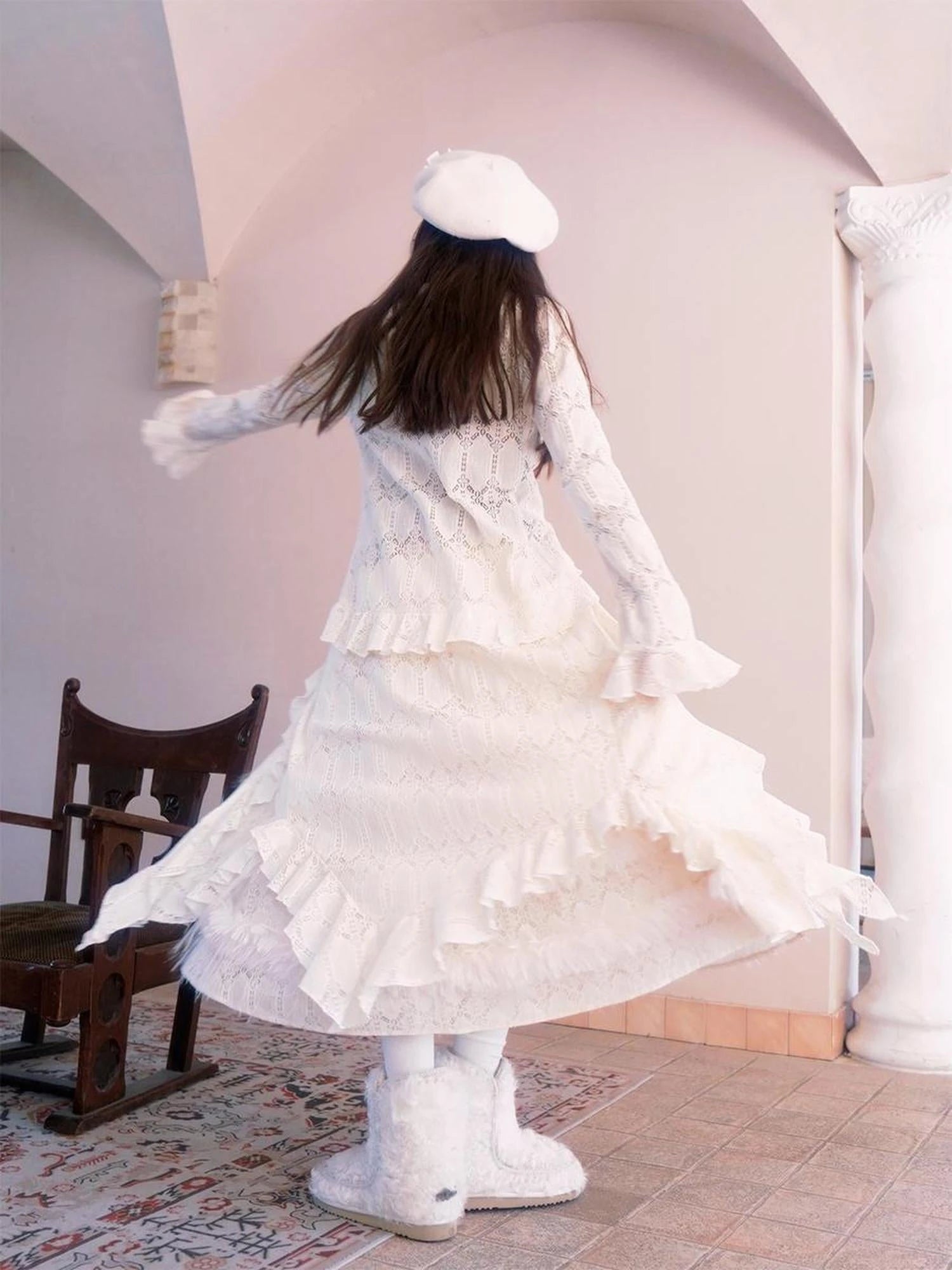 Lace Trimmed Maxi Dress With Asymmetric Hem