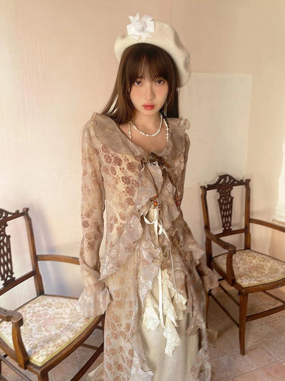 Lace Trimmed Maxi Dress With Asymmetric Hem