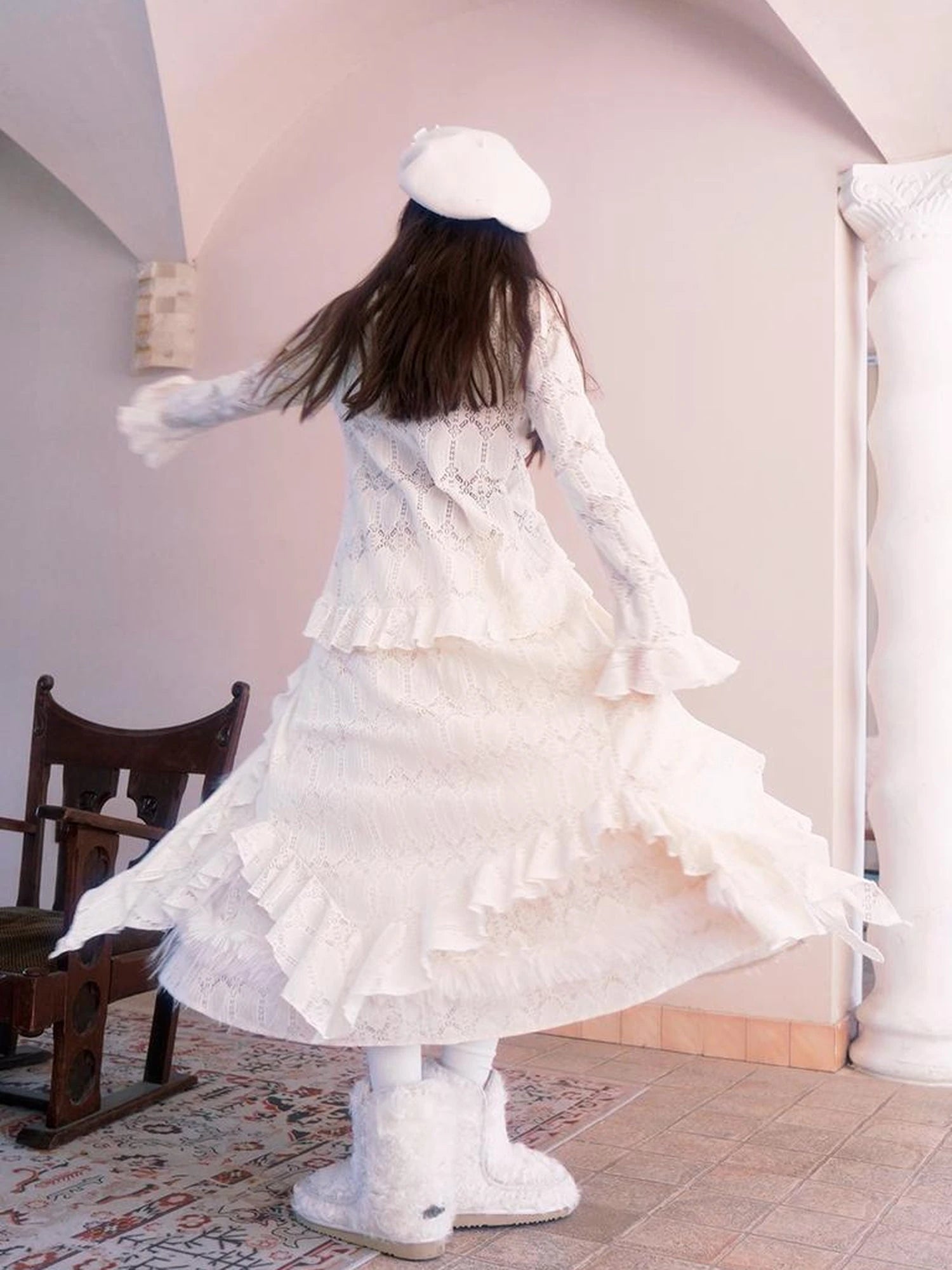 Lace Trimmed Maxi Dress With Asymmetric Hem