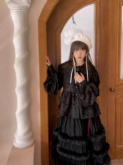 Lace Trimmed Plush Thermal Maxi Skirt