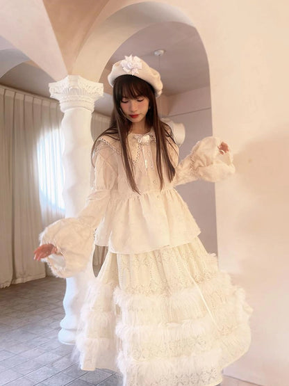 Lace Trimmed Plush Thermal Maxi Skirt