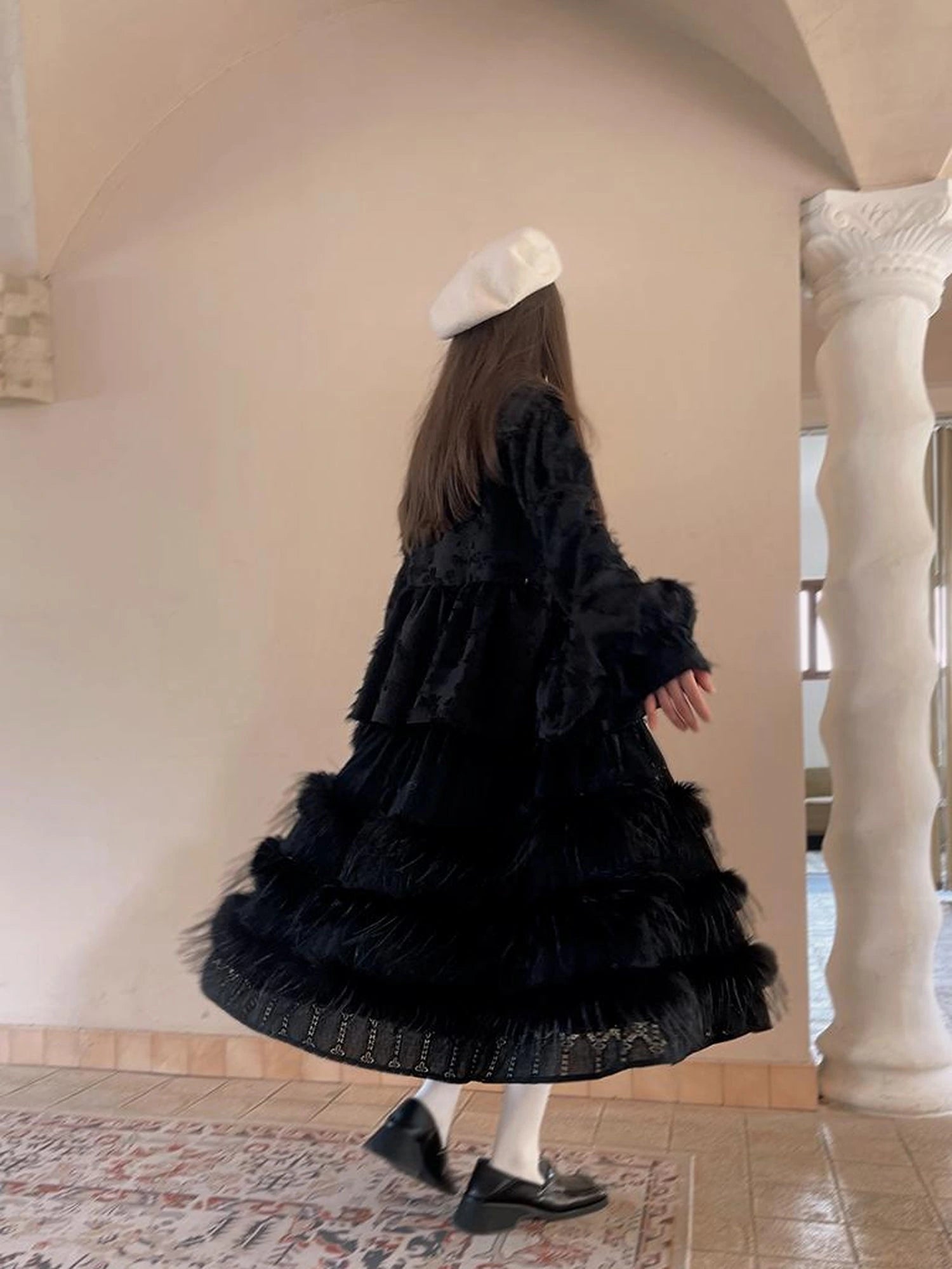 Lace Trimmed Plush Thermal Maxi Skirt