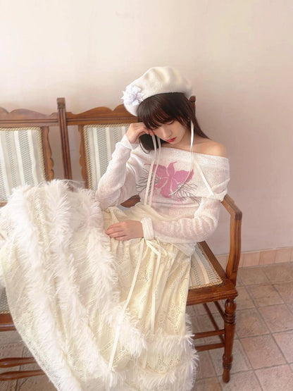 Lace Trimmed Plush Thermal Maxi Skirt