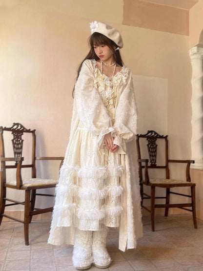 Lace Trimmed Plush Thermal Maxi Skirt