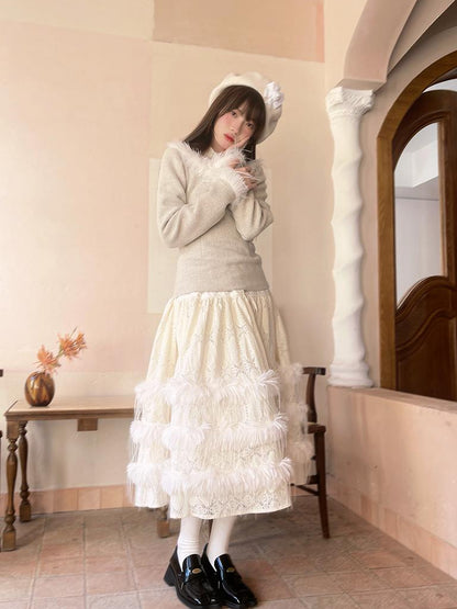Daytoday Lace Trimmed Plush Thermal Maxi Skirt
