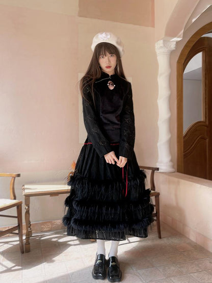 Daytoday Lace Trimmed Plush Thermal Maxi Skirt
