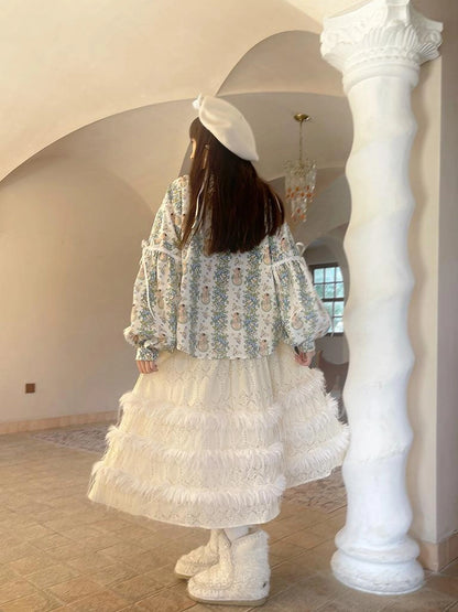 Lace Trimmed Plush Thermal Maxi Skirt