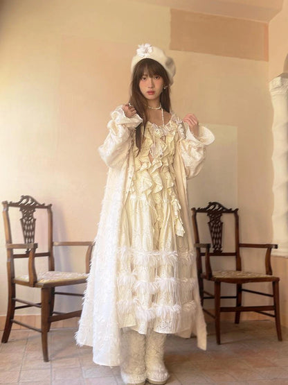 Lace Trimmed Plush Thermal Maxi Skirt