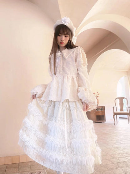 Lace Trimmed Plush Thermal Maxi Skirt