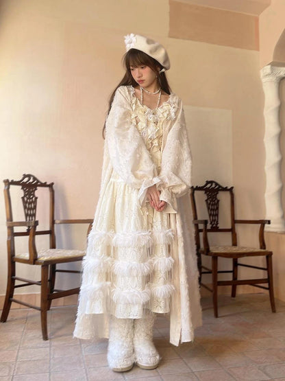 Lace Trimmed Plush Thermal Maxi Skirt