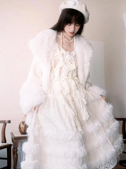 Lace Trimmed Plush Thermal Maxi Skirt