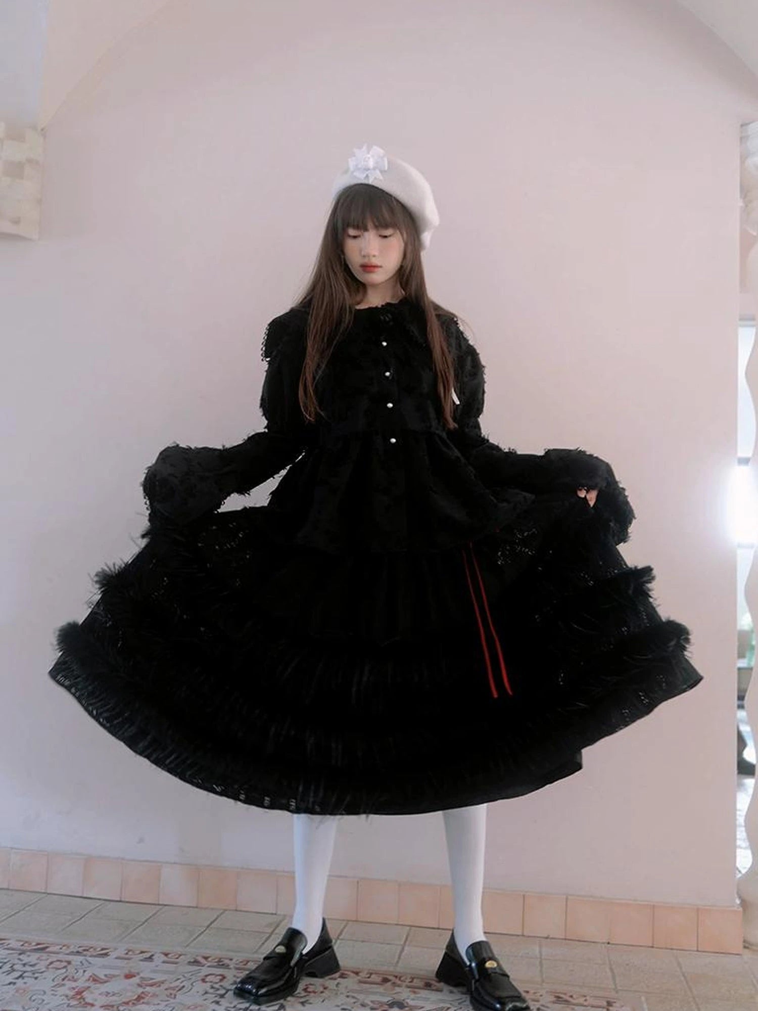 Lace Trimmed Plush Thermal Maxi Skirt