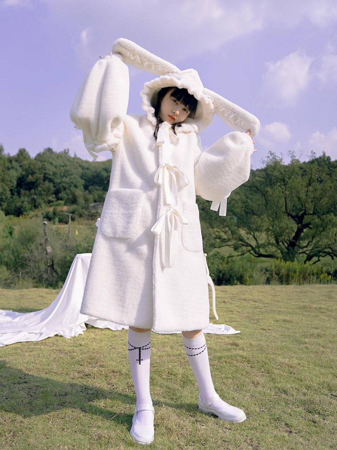 Daytoday Love Fear Rabbit Ear Bow Wool Coat