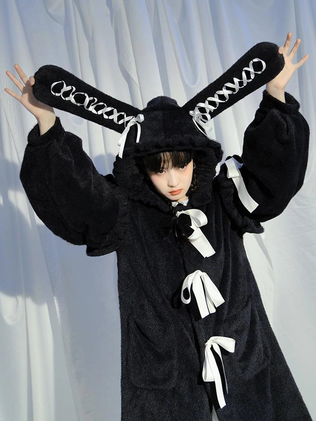 Love Fear Rabbit Ear Bow Wool Coat