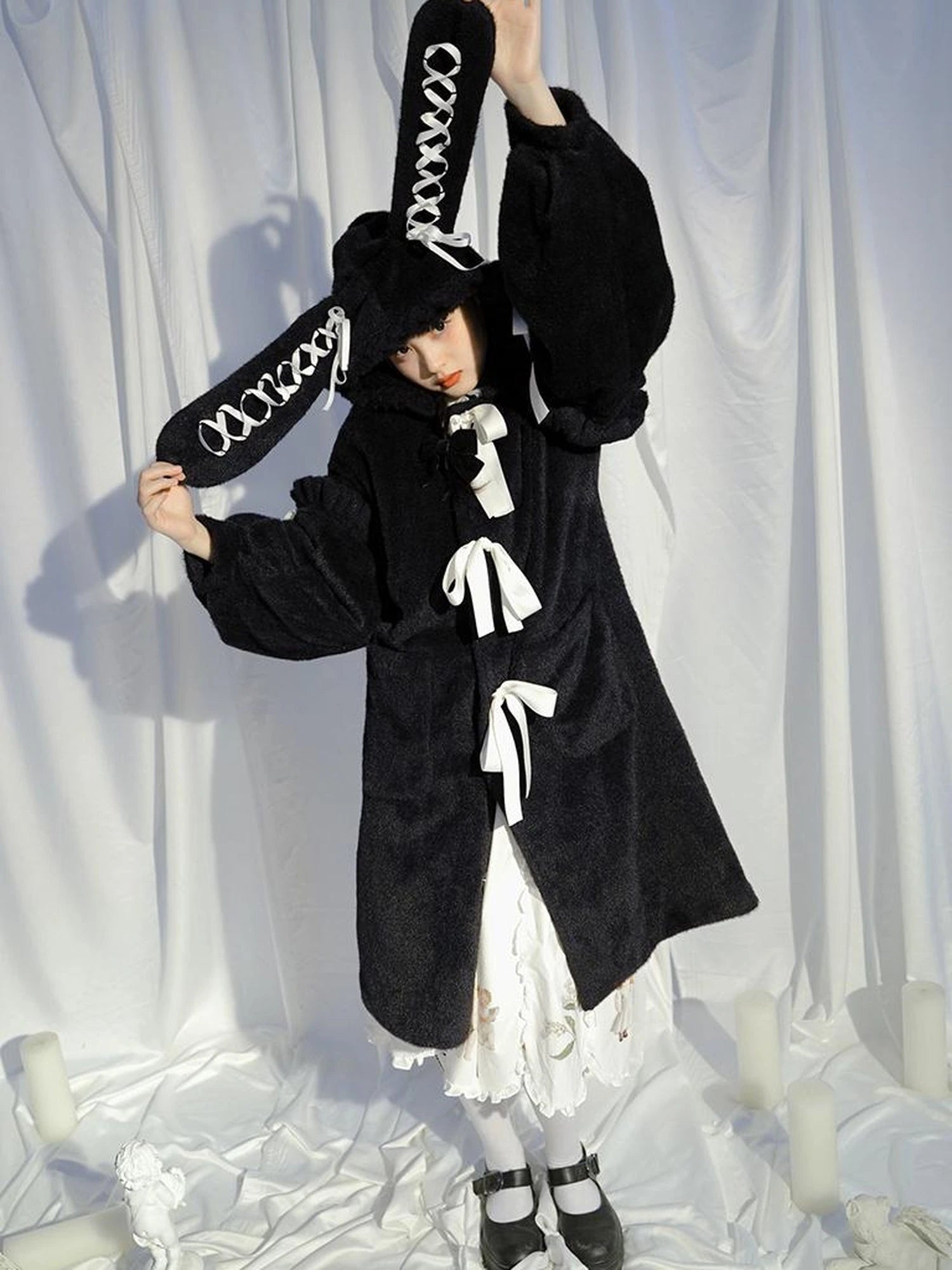 Love Fear Rabbit Ear Bow Wool Coat