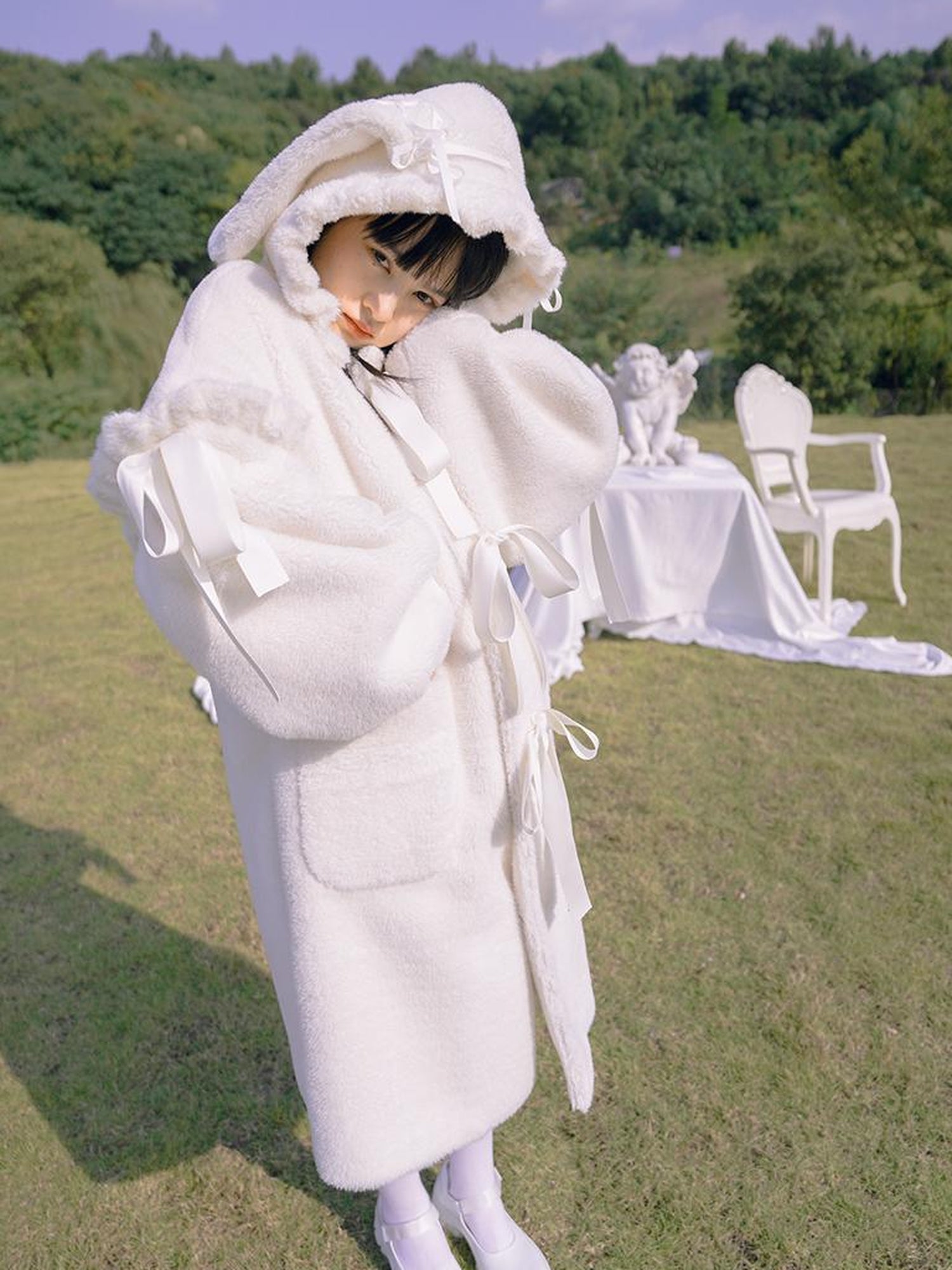 Daytoday Love Fear Rabbit Ear Bow Wool Coat
