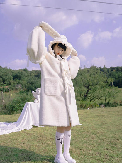 Love Fear Rabbit Ear Bow Wool Coat