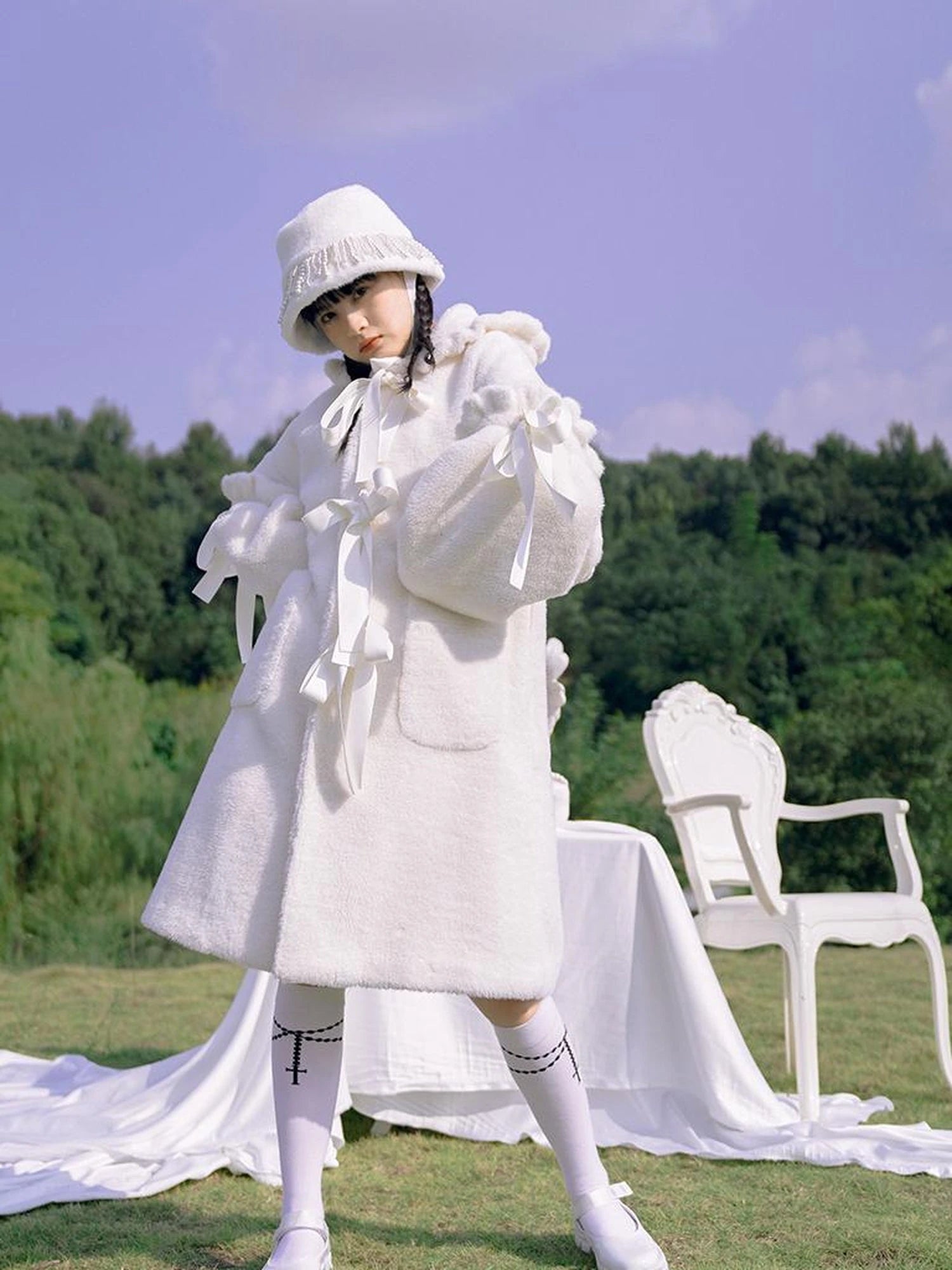 Love Fear Rabbit Ear Bow Wool Coat