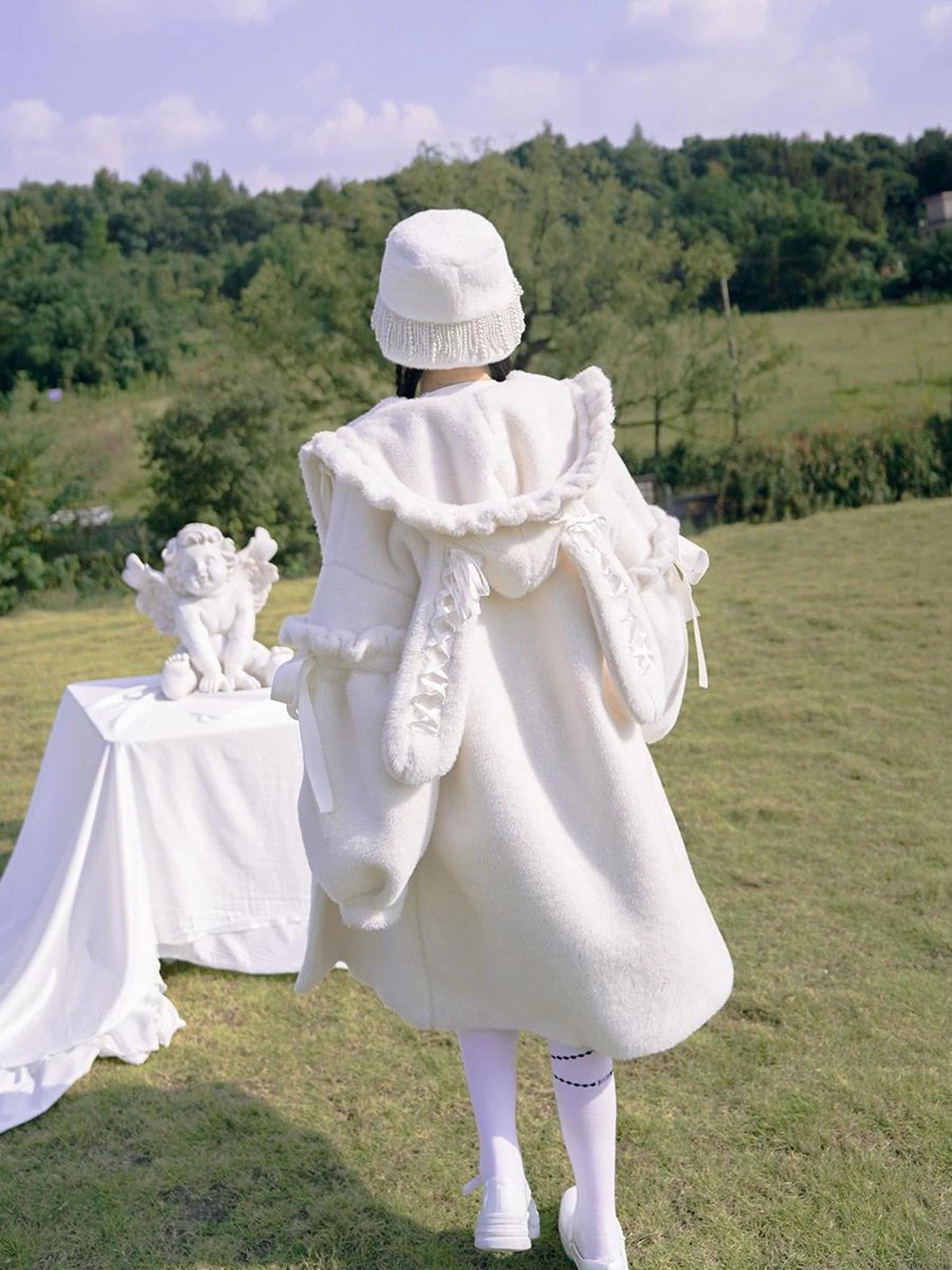 Love Fear Rabbit Ear Bow Wool Coat