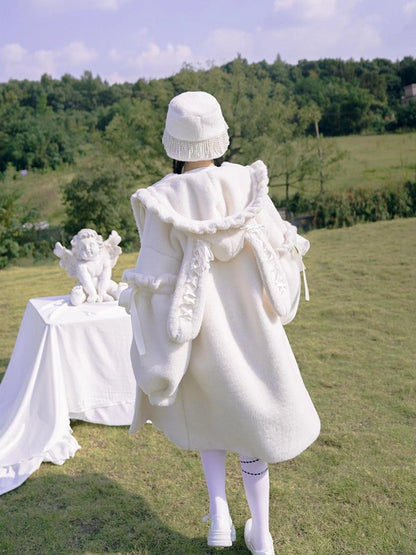 Love Fear Rabbit Ear Bow Wool Coat