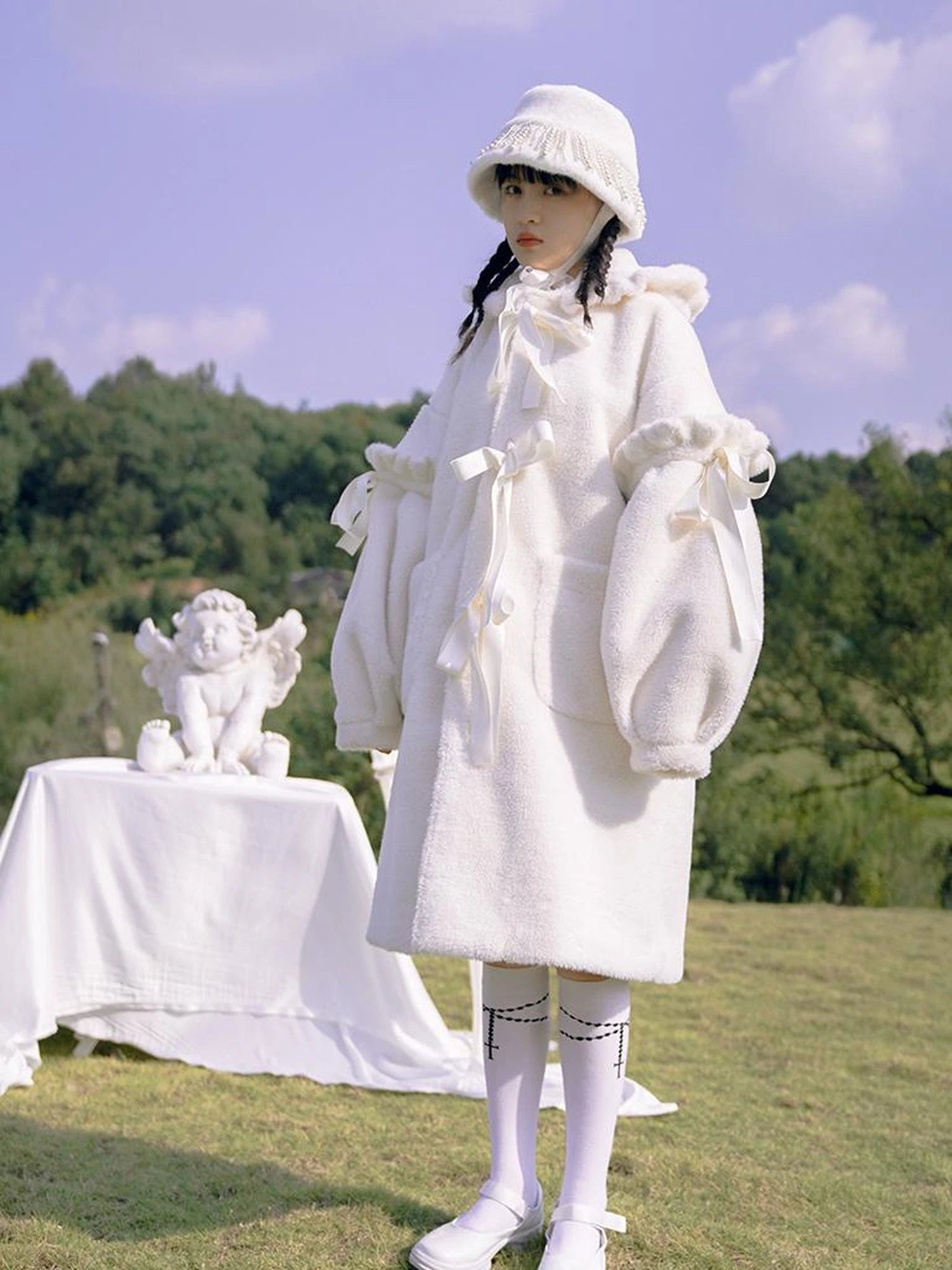 Love Fear Rabbit Ear Bow Wool Coat