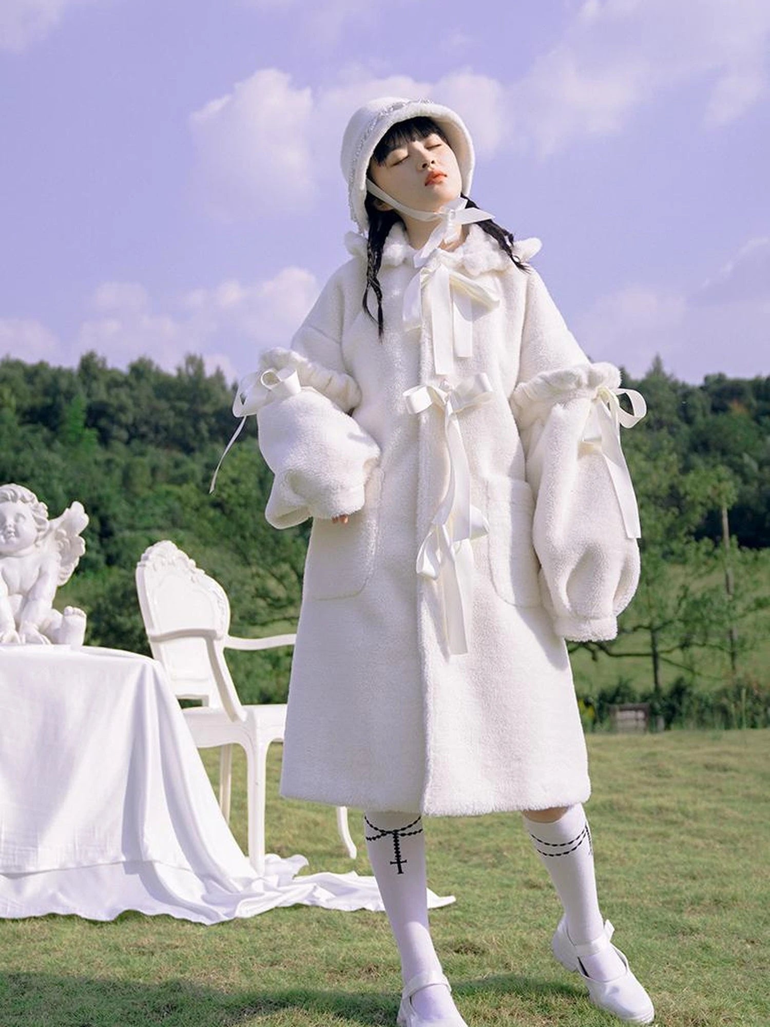 Love Fear Rabbit Ear Bow Wool Coat