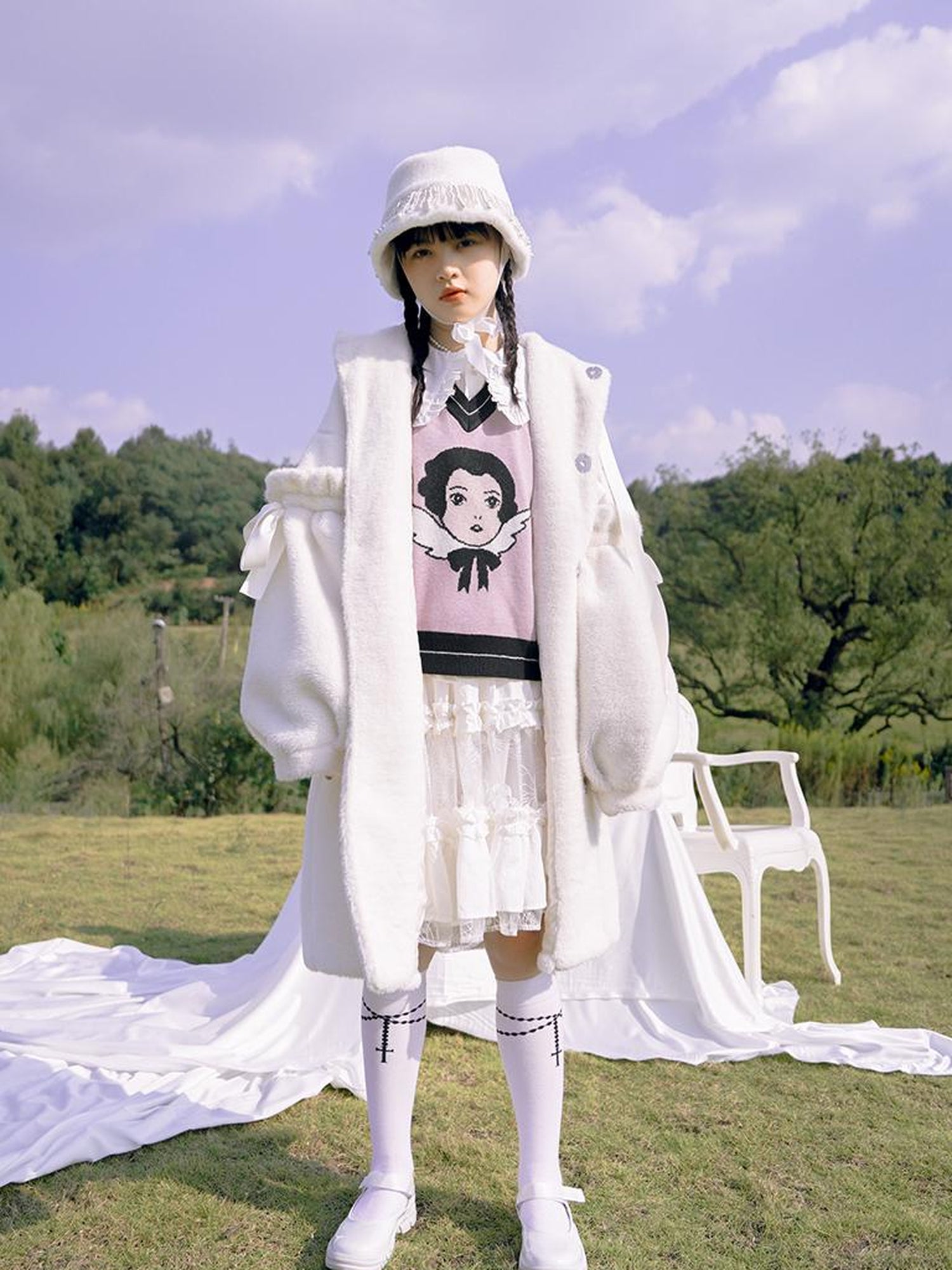 Daytoday Love Fear Rabbit Ear Bow Wool Coat