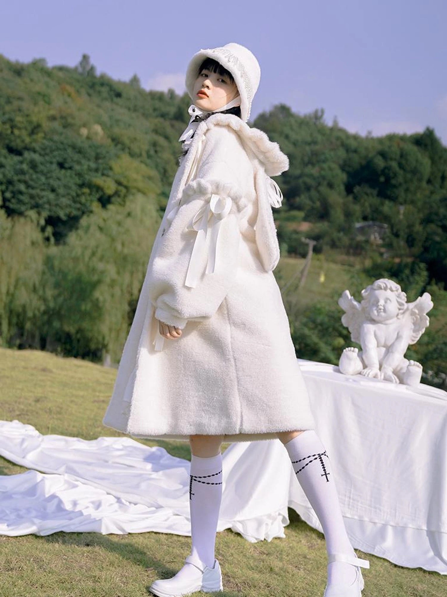 Love Fear Rabbit Ear Bow Wool Coat