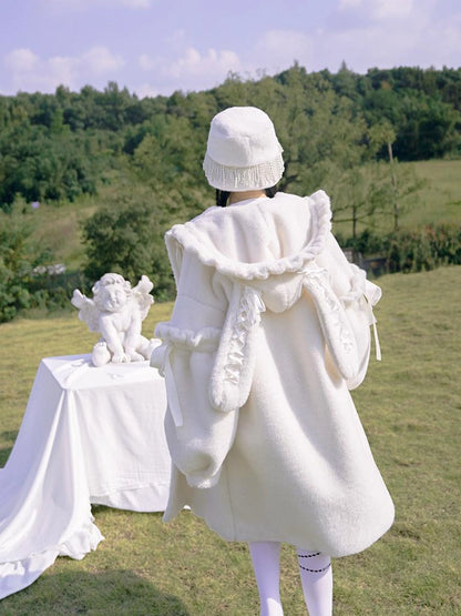 Love Fear Rabbit Ear Bow Wool Coat