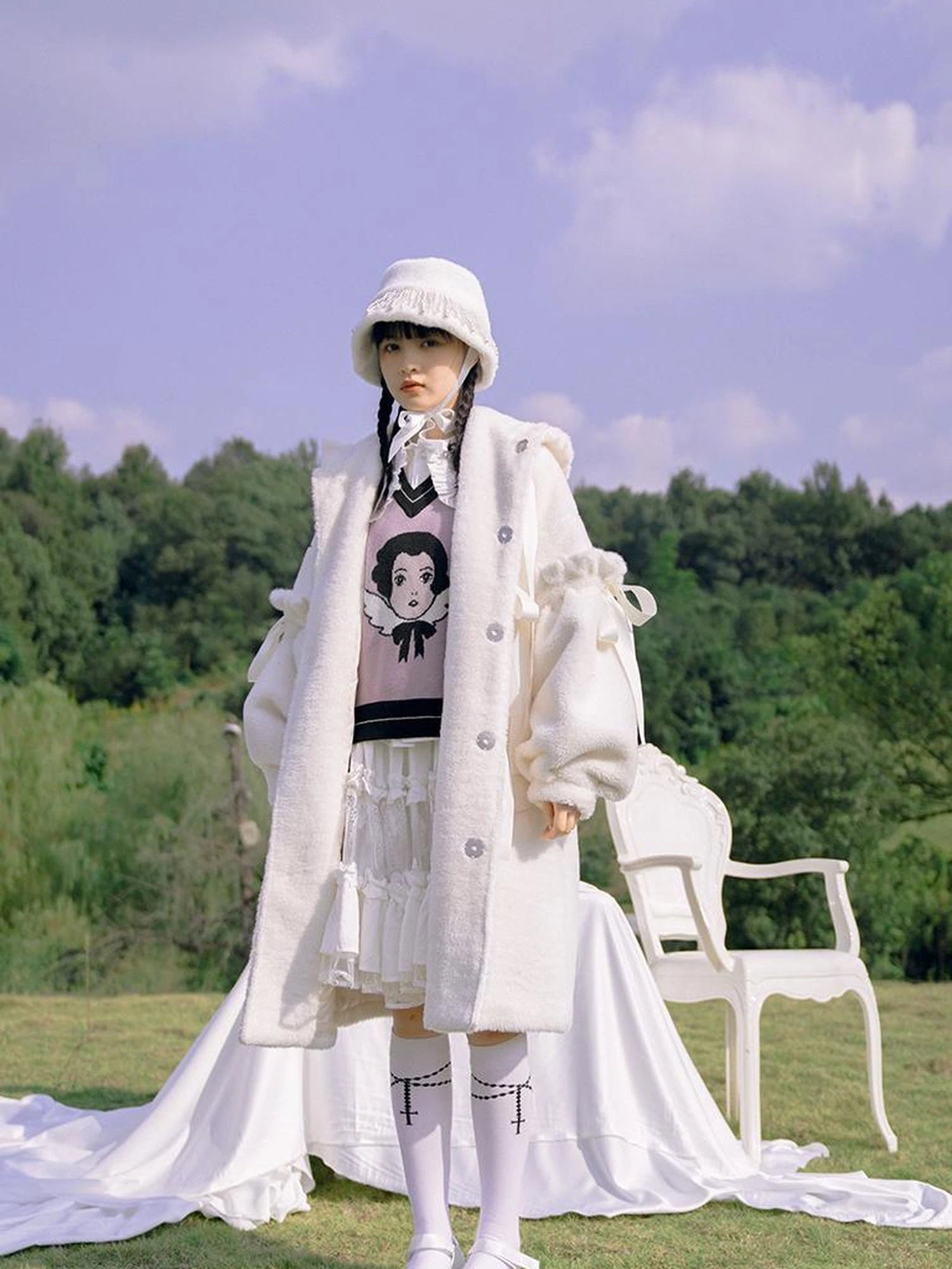 Love Fear Rabbit Ear Bow Wool Coat