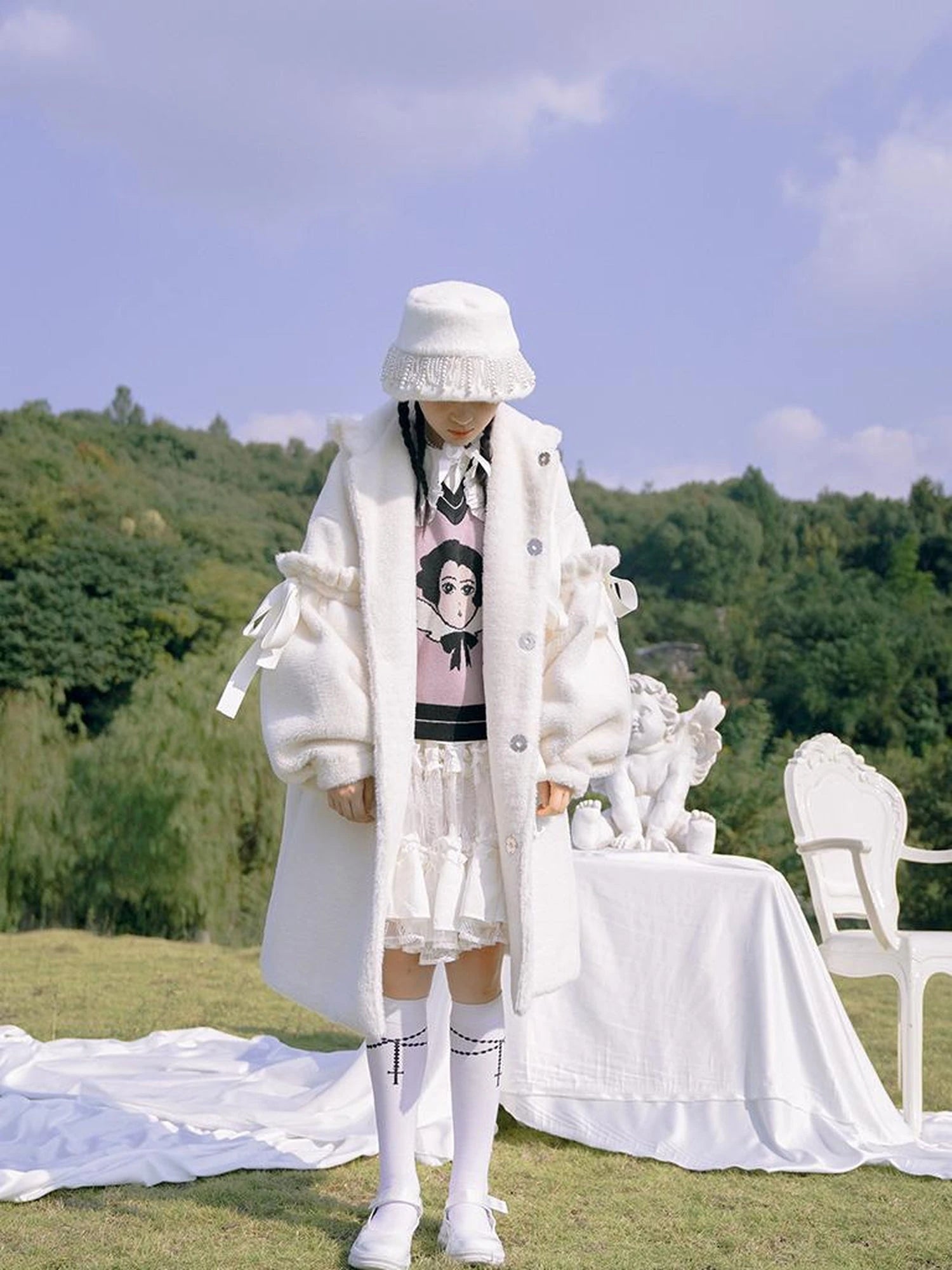 Love Fear Rabbit Ear Bow Wool Coat