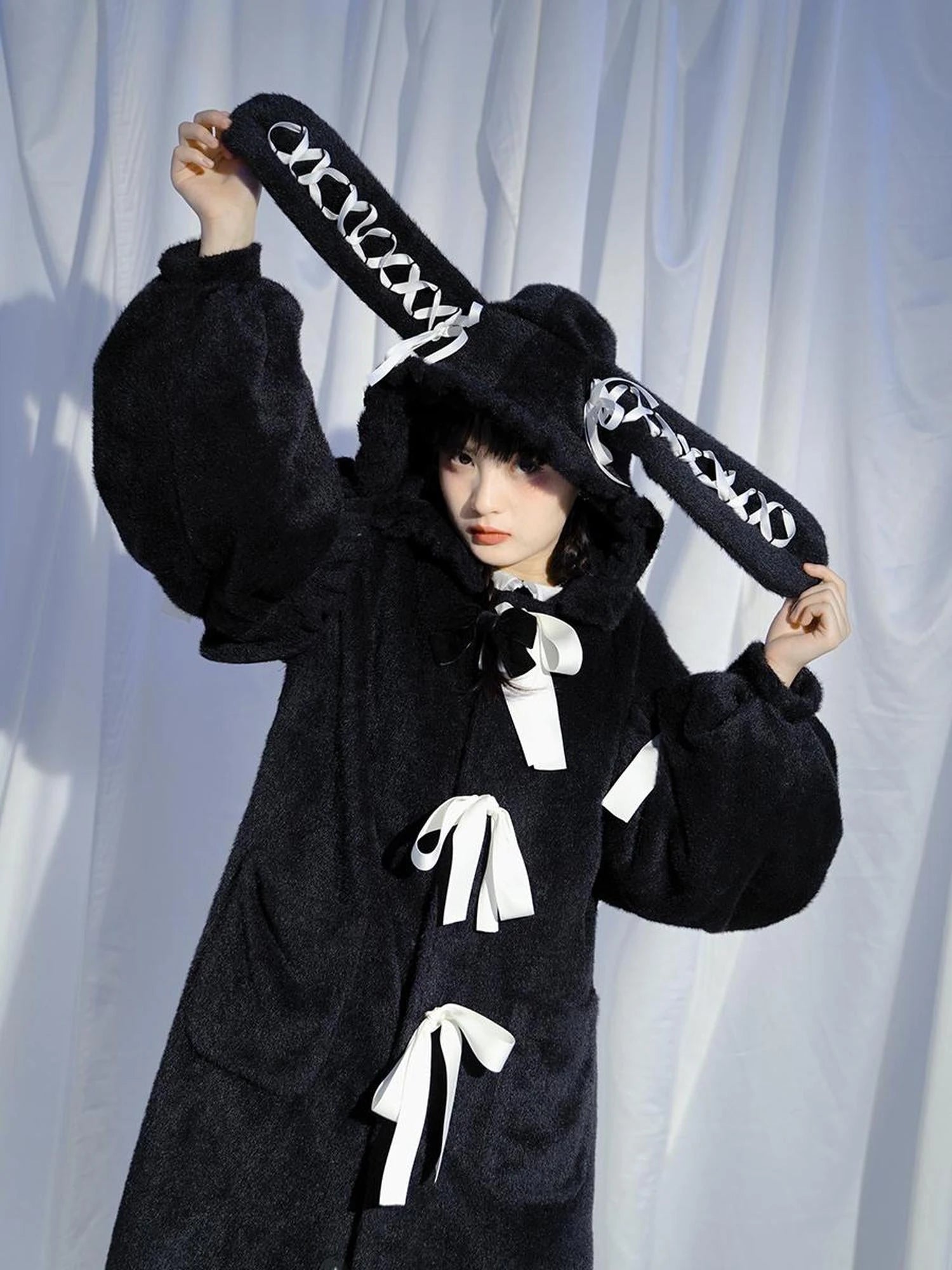 Love Fear Rabbit Ear Bow Wool Coat