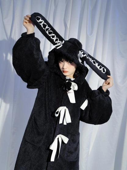 Love Fear Rabbit Ear Bow Wool Coat