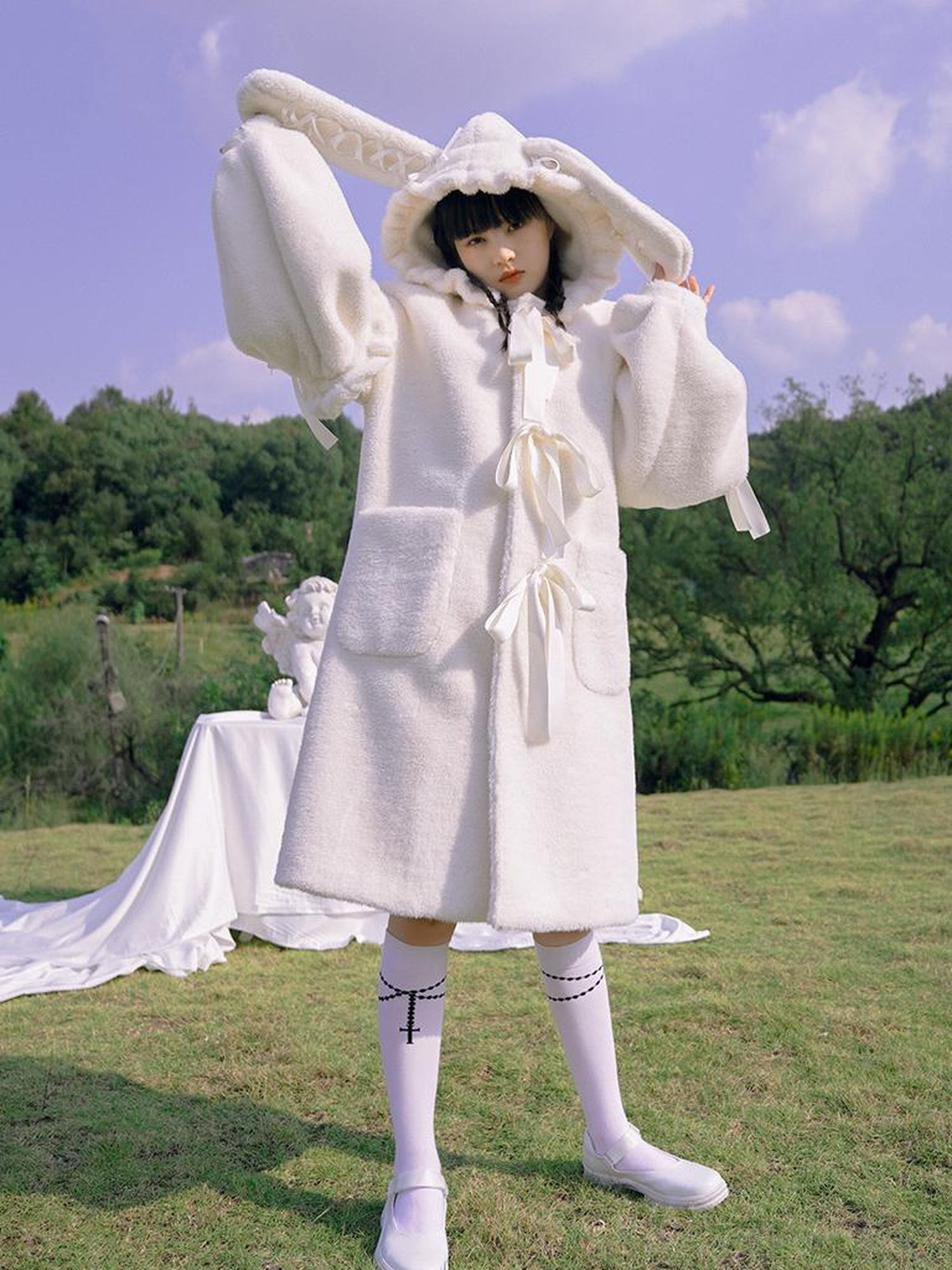 Daytoday Love Fear Rabbit Ear Bow Wool Coat