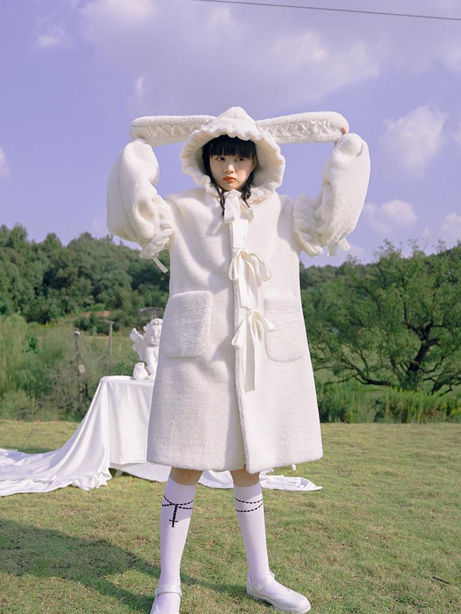 Daytoday Love Fear Rabbit Ear Bow Wool Coat