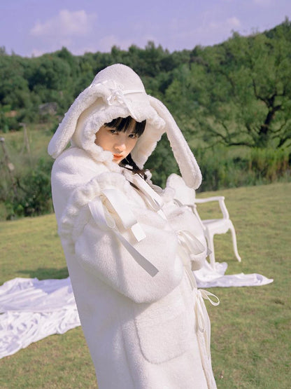 Love Fear Rabbit Ear Bow Wool Coat