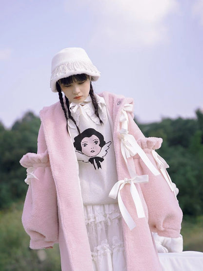 Love Fear Rabbit Ear Bow Wool Coat