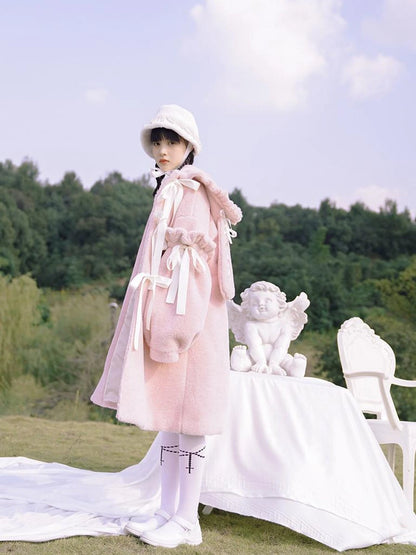 Love Fear Rabbit Ear Bow Wool Coat
