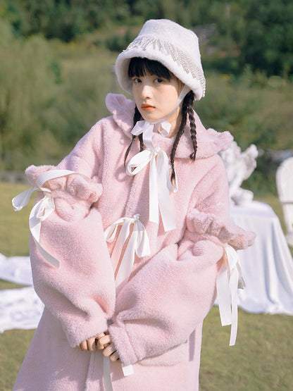 Love Fear Rabbit Ear Bow Wool Coat