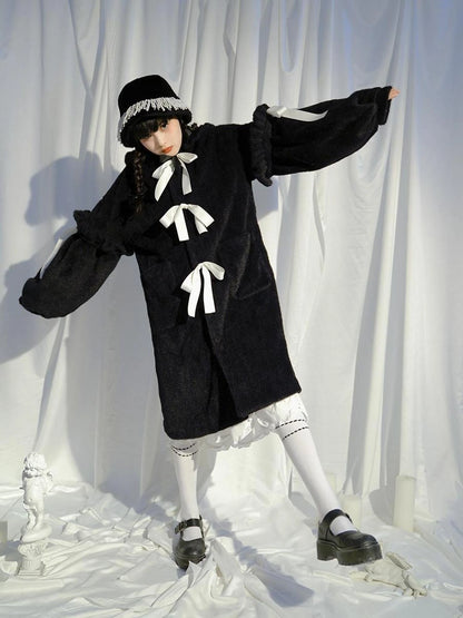 Love Fear Rabbit Ear Bow Wool Coat