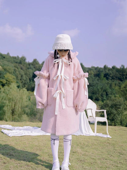 Love Fear Rabbit Ear Bow Wool Coat