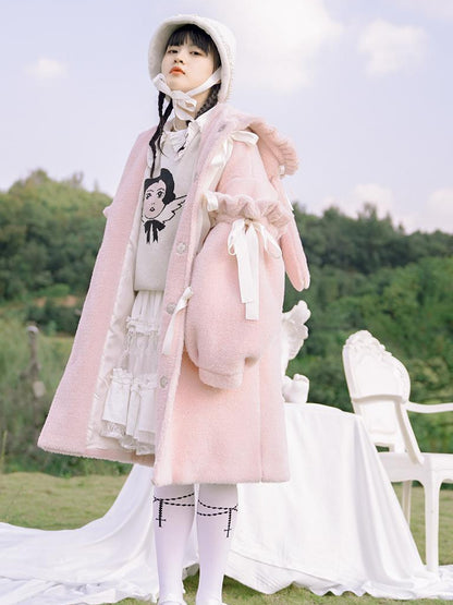 Daytoday Love Fear Rabbit Ear Bow Wool Coat