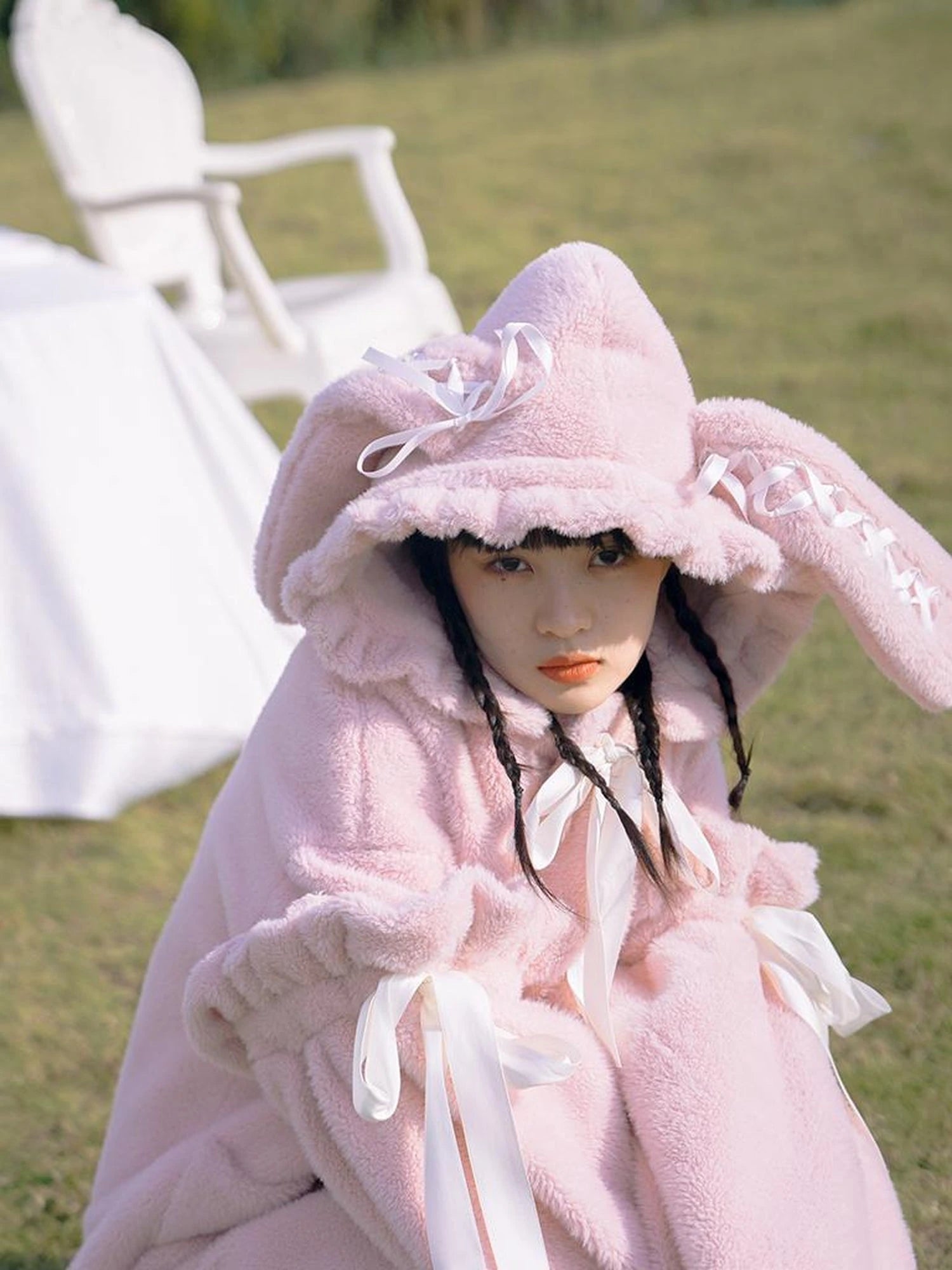 Love Fear Rabbit Ear Bow Wool Coat