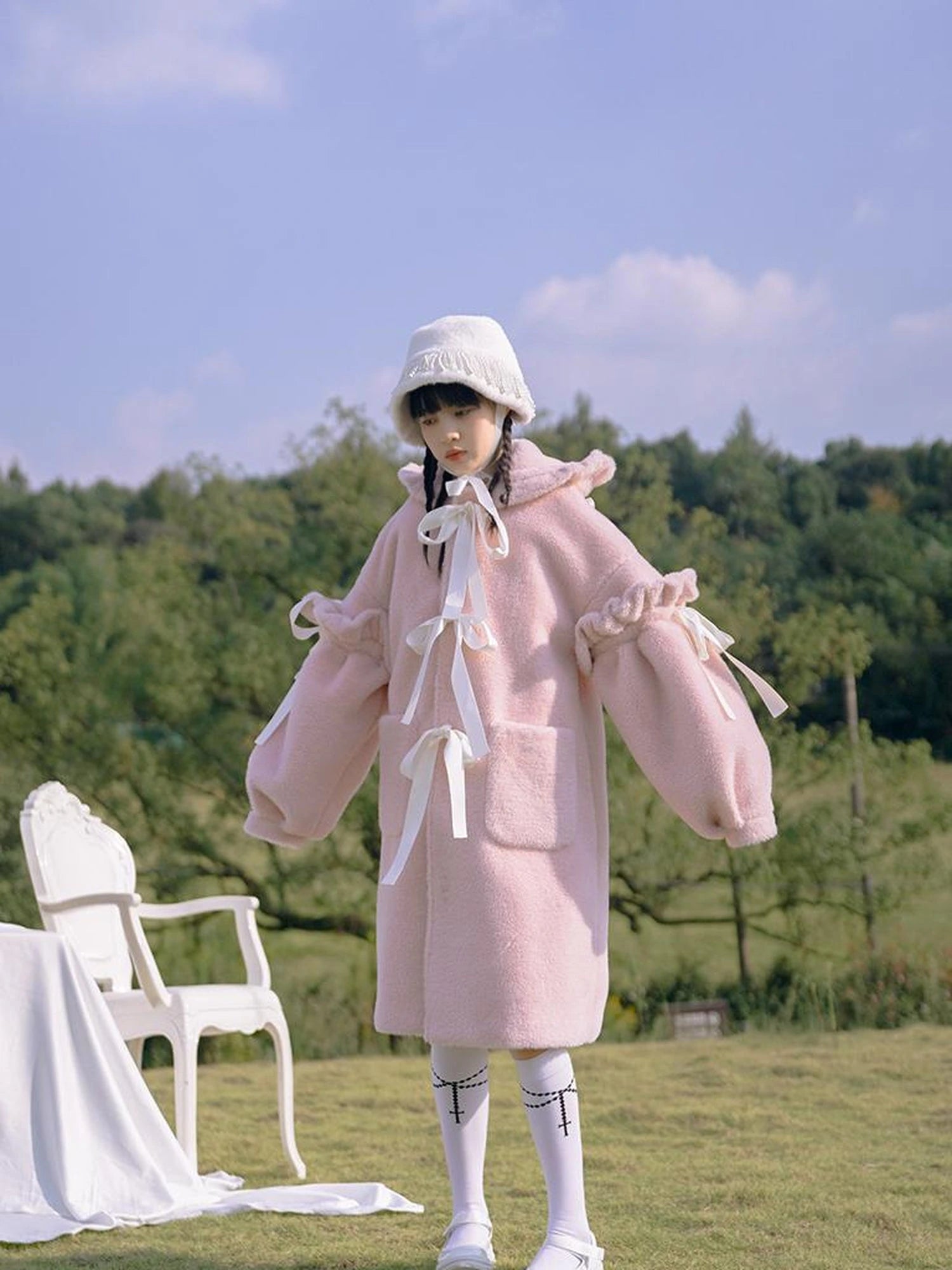 Love Fear Rabbit Ear Bow Wool Coat