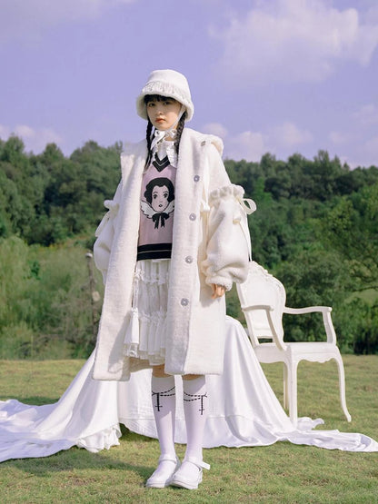 Love Fear Rabbit Ear Bow Wool Coat