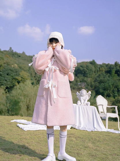 Love Fear Rabbit Ear Bow Wool Coat
