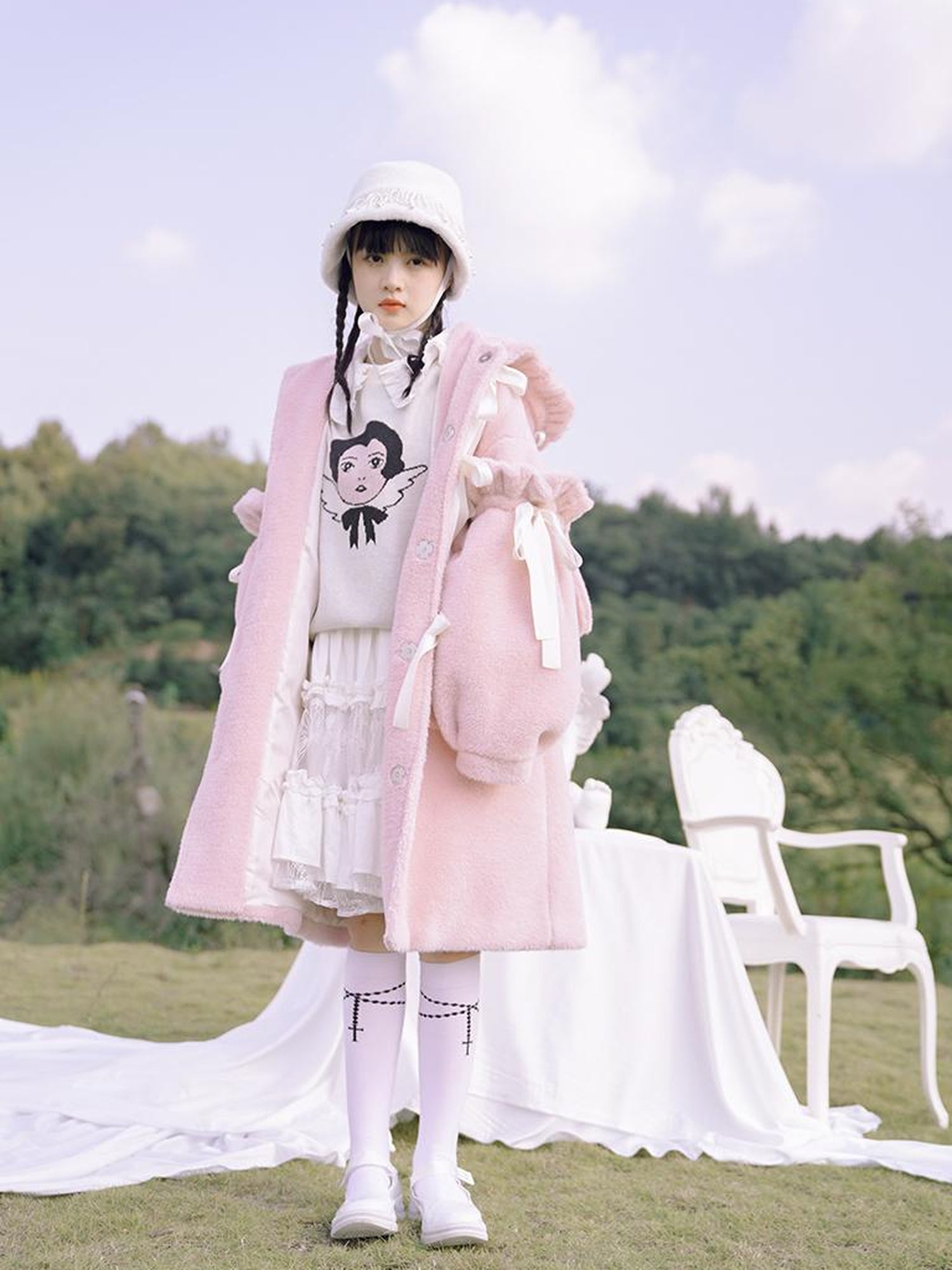 Daytoday Love Fear Rabbit Ear Bow Wool Coat