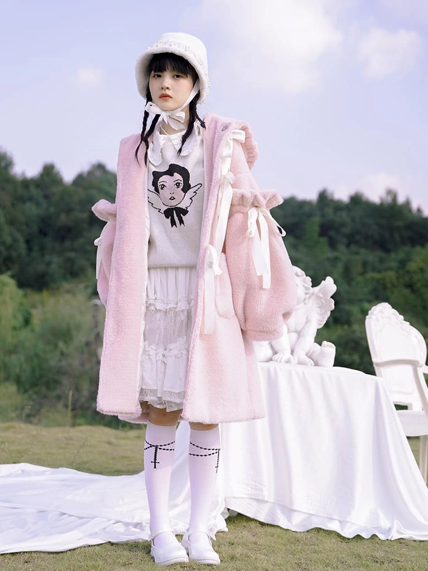 Love Fear Rabbit Ear Bow Wool Coat