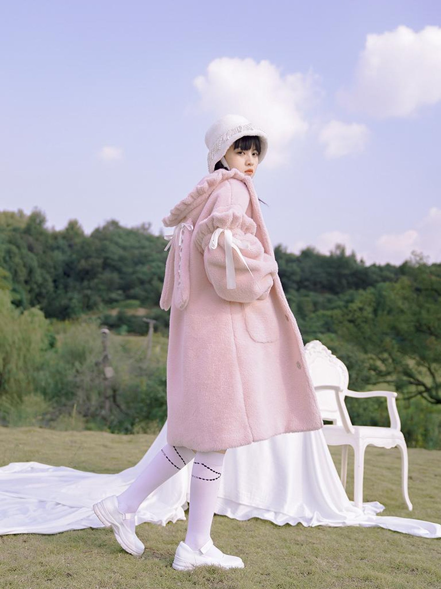 Daytoday Love Fear Rabbit Ear Bow Wool Coat
